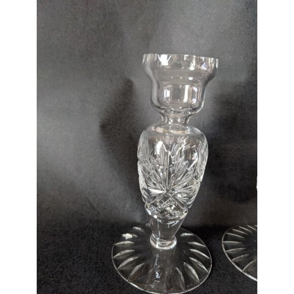 Lead Crystal Candle Holders Etched Design, Vintage Pair German Democratic Republ - Picture 3 of 8
